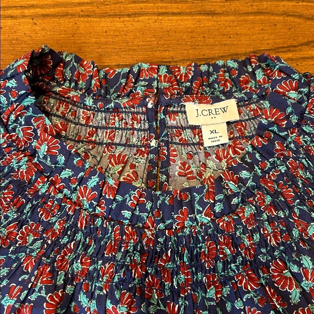 J. Crew Smocked-Neck Print Top